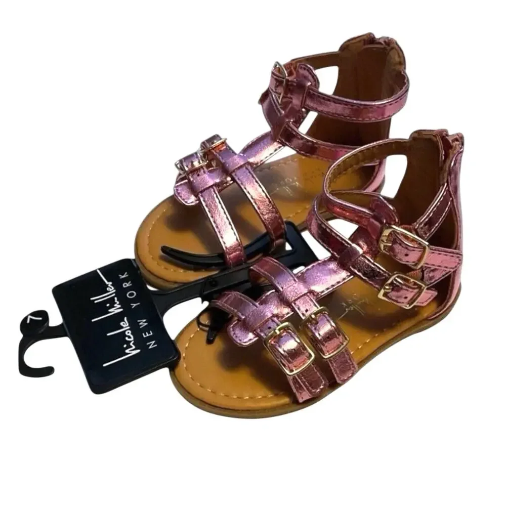 Nicole‎ Miller Sandals Shoes Girls Size 7 Pink Metallic Multi Strap Kids Toddler
